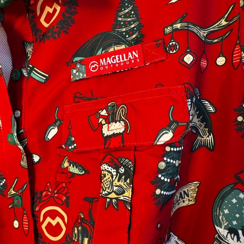 Magellan Outdoors Red Holiday Print Shirt Dress NWT - Picture 4 of 8